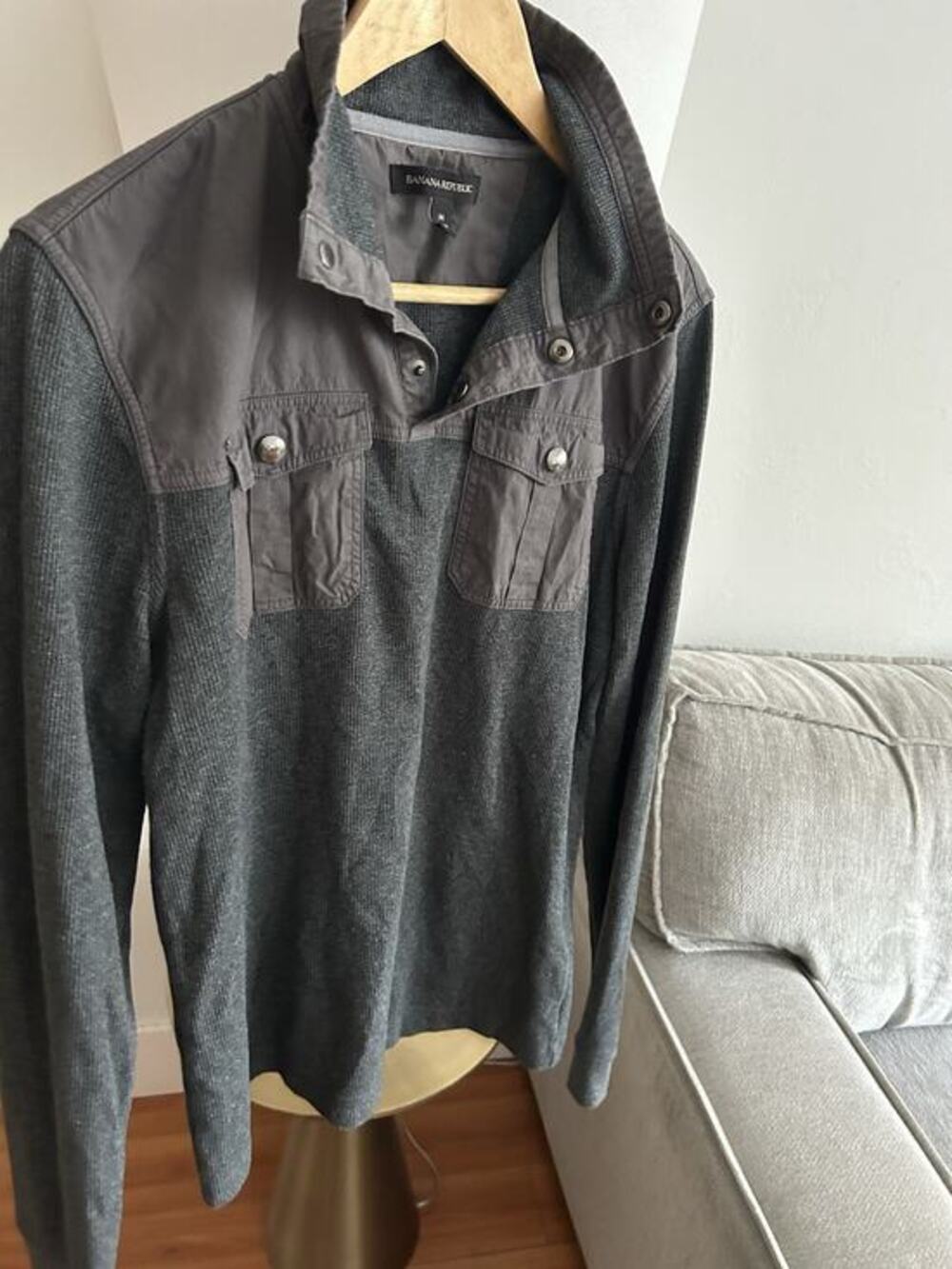 Banana Republic Snap Neck Pullover Sweater Gray Preppy Minimalist